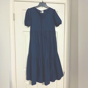 High low tiered dress in navy blue